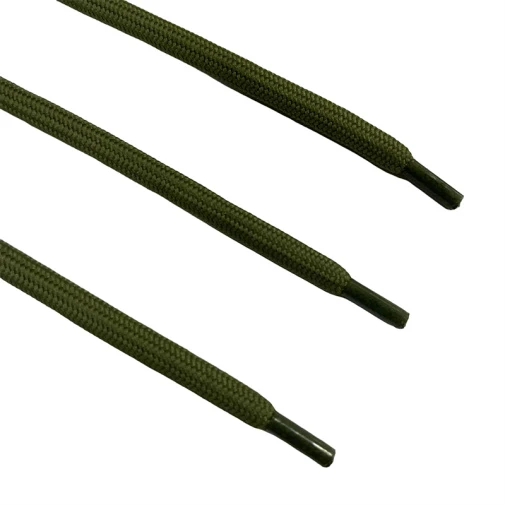Green Color Round Shoelaces With Clear Plastic Tips