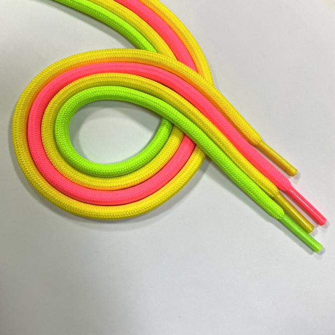 5mm Round Polyester Sport Shoelace Fluorescent Color With Transparent Plastic Tips